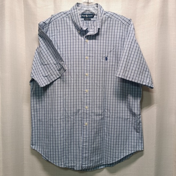 Ralph Lauren Men's Size XL Classic Fit Blue Plaid Short Sleeve Button Down Shirt - Picture 2 of 5